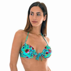 Push-up Bikini-Top, geblümt azurblau - Soutien Bloom Balconet