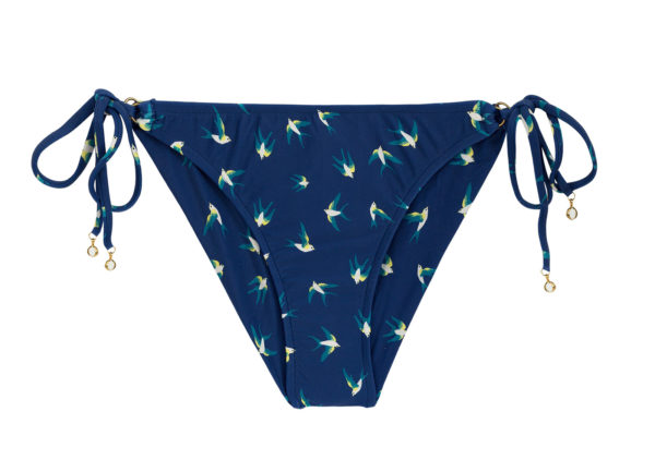 Marineblaue Scrunch Bikinihose mit Vogelmotiv