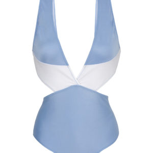 Weiß denimblauer Monokini mit V-Ausschnitt - Garoa Trikini Recorte