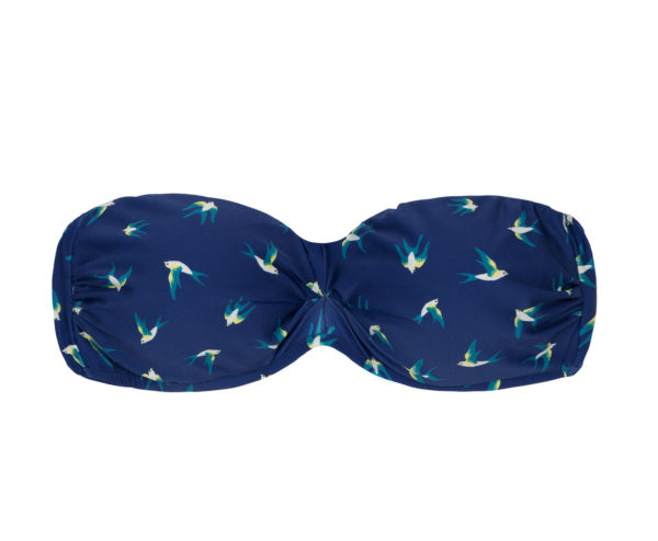 Marineblaues Bandeau Bikinitop, mit Vogelmotiv