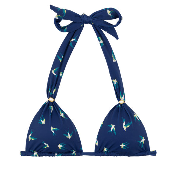 Marineblaues Triangel Bikinitop mit Faltenoptik