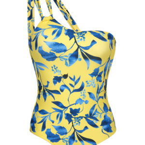 Gelber asymetrischer Badeanzug mit Musterung - Lemon Flower One Shoulder