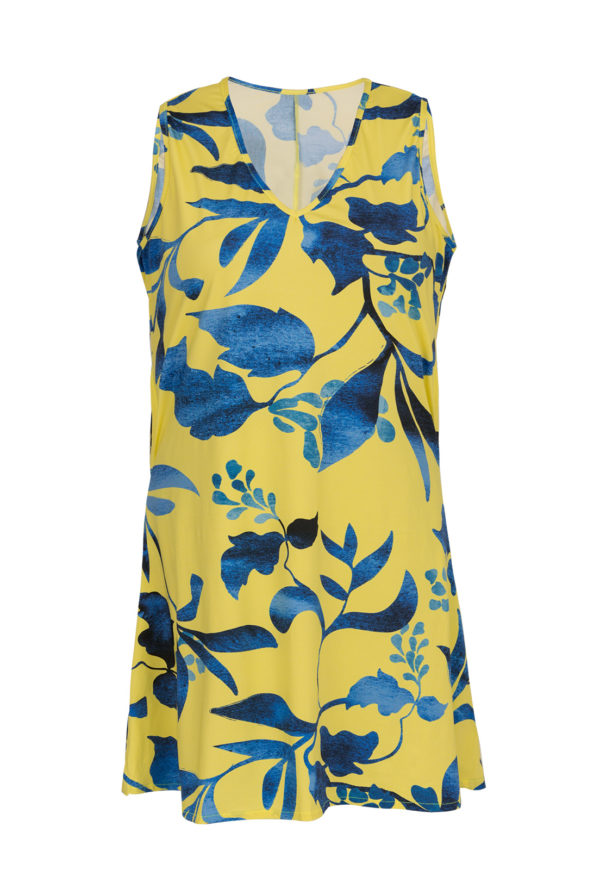 Gelb, blaues Strandkleid - Dress Lemon Flower